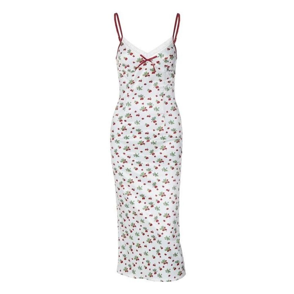 Indie Designer Cream and red floral midi Cherry Dress - Picture 5 of 6
